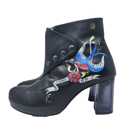 CHANII B Ankle Boot Carpe Diem Black Tattoo 41 Leather Limited Edition Glam Rock - Picture 3 of 16